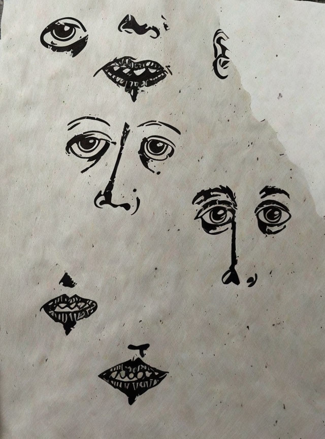 Facial features sketch on textured paper background