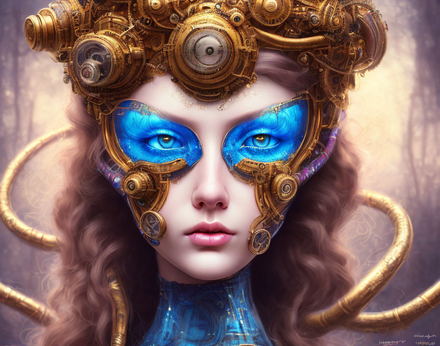 Woman with Blue Eyes and Steampunk Cyborg Headgear