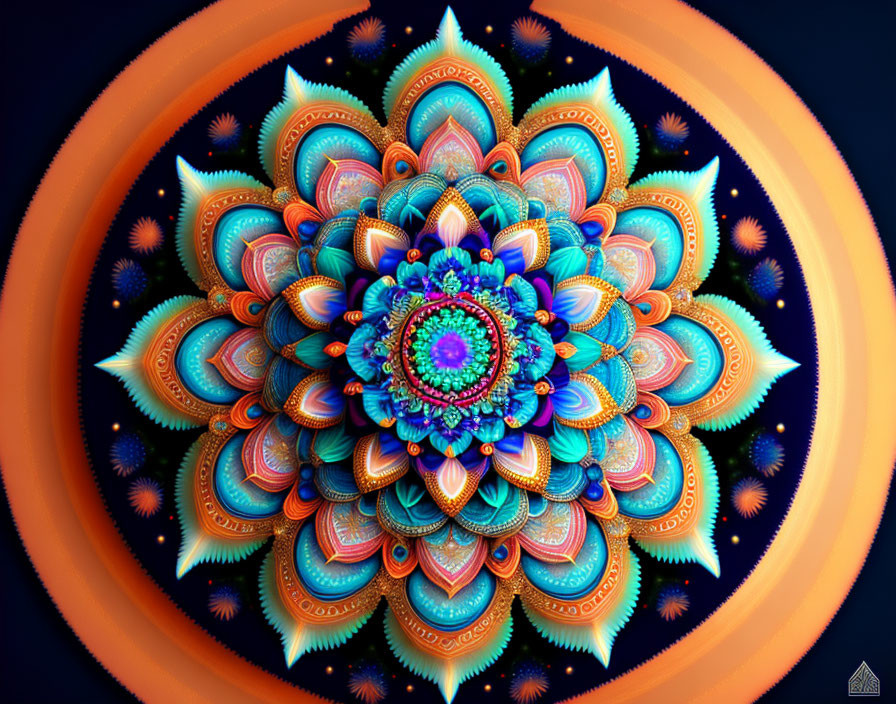 Colorful Mandala Design with Intricate Patterns on Dark Background