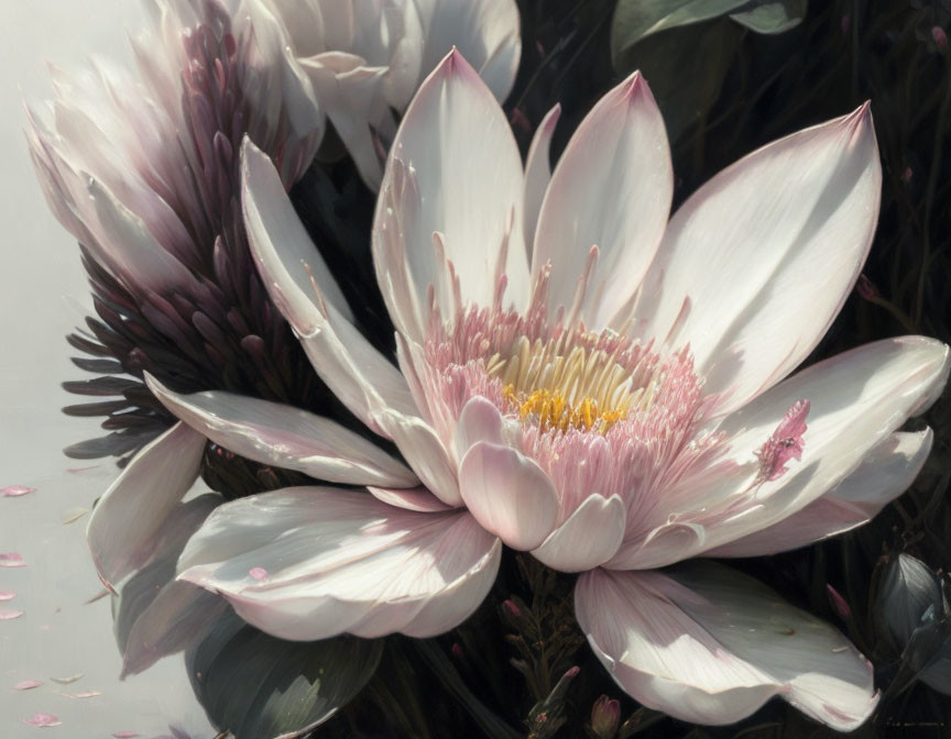 Close-up Image: Blooming Water Lily with Pink and White Petals