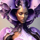 Woman in Lavish Purple Floral and Feathered Headdress