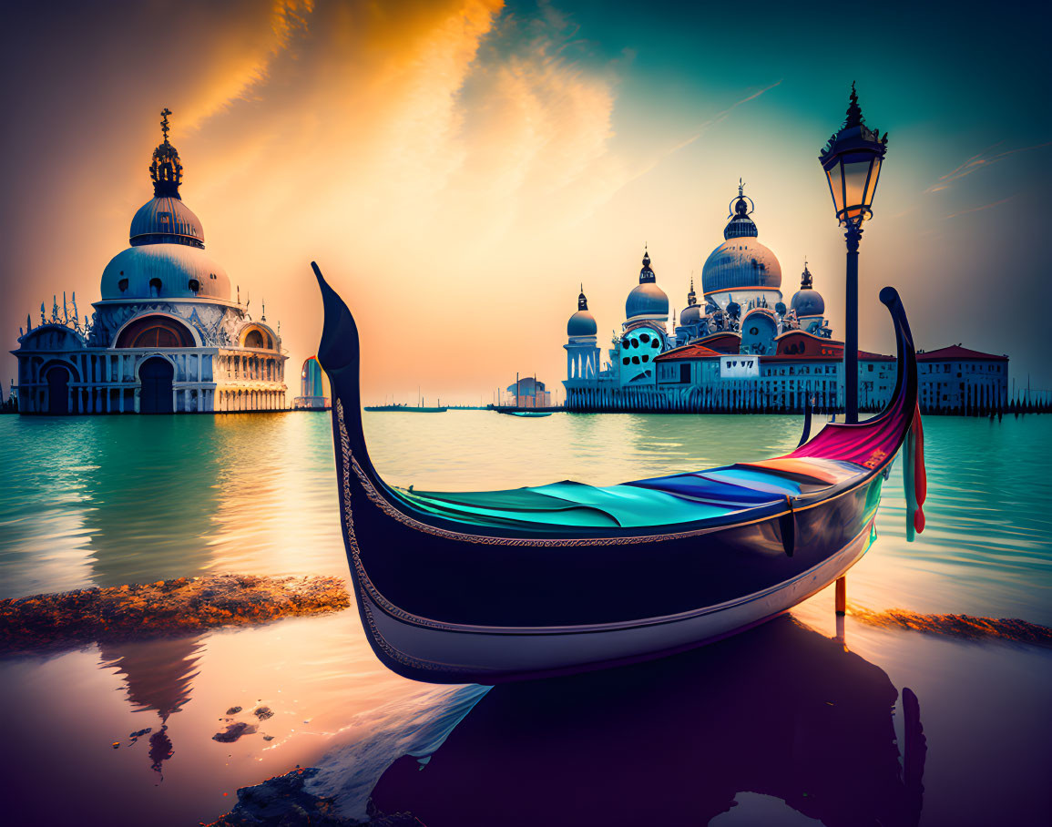 Iconic Venice: Gondola on serene waters at sunset