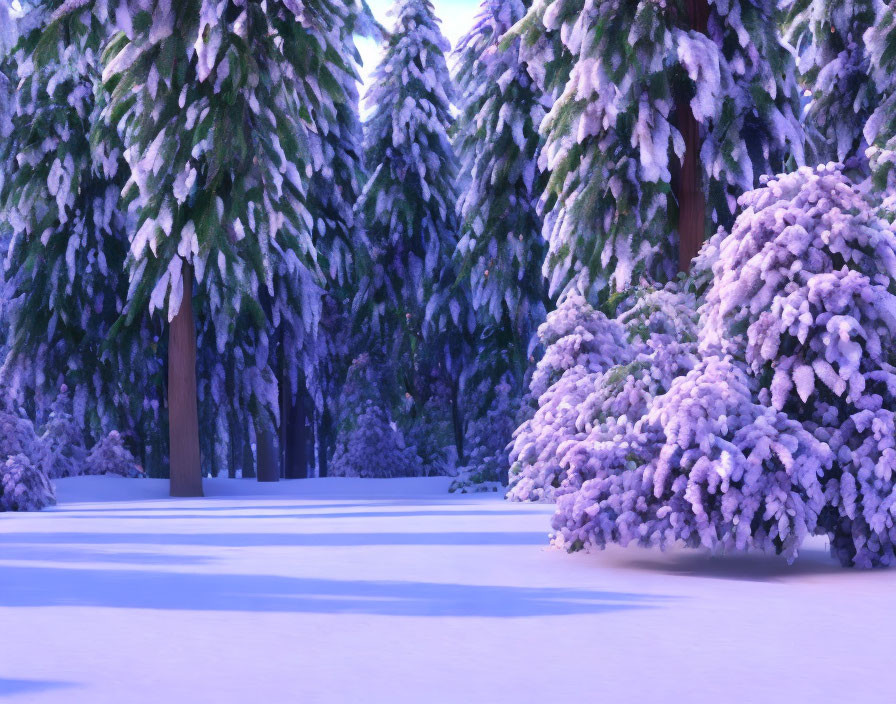 Tranquil winter landscape with snow-covered coniferous trees