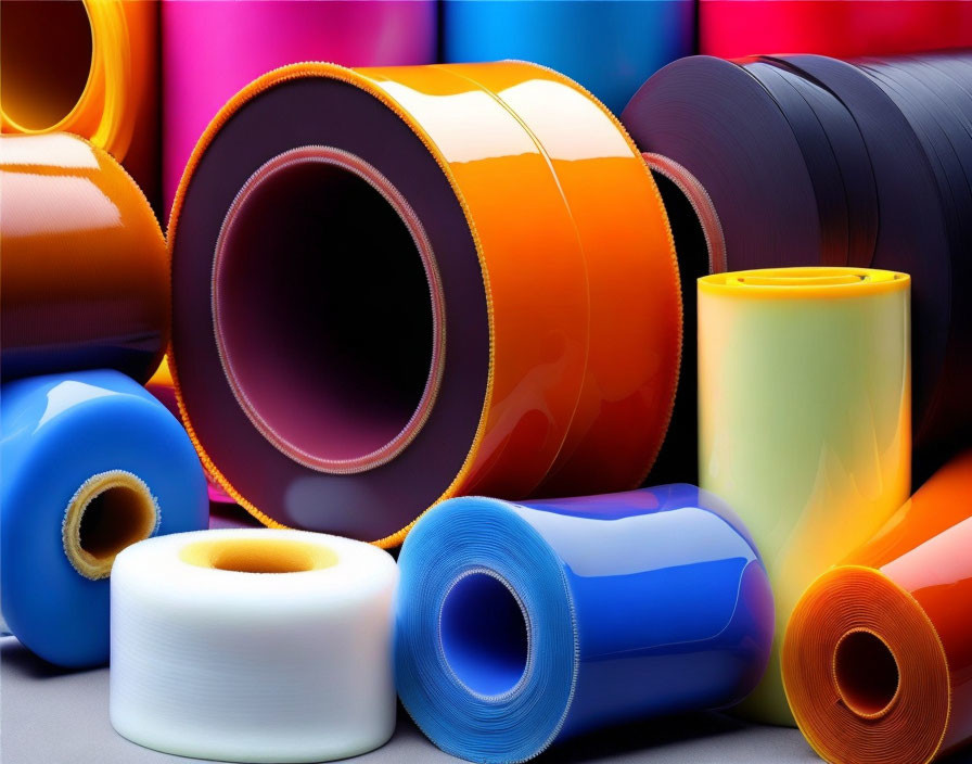 Vibrant Industrial Material Rolls in Blue, Orange, Yellow, and White