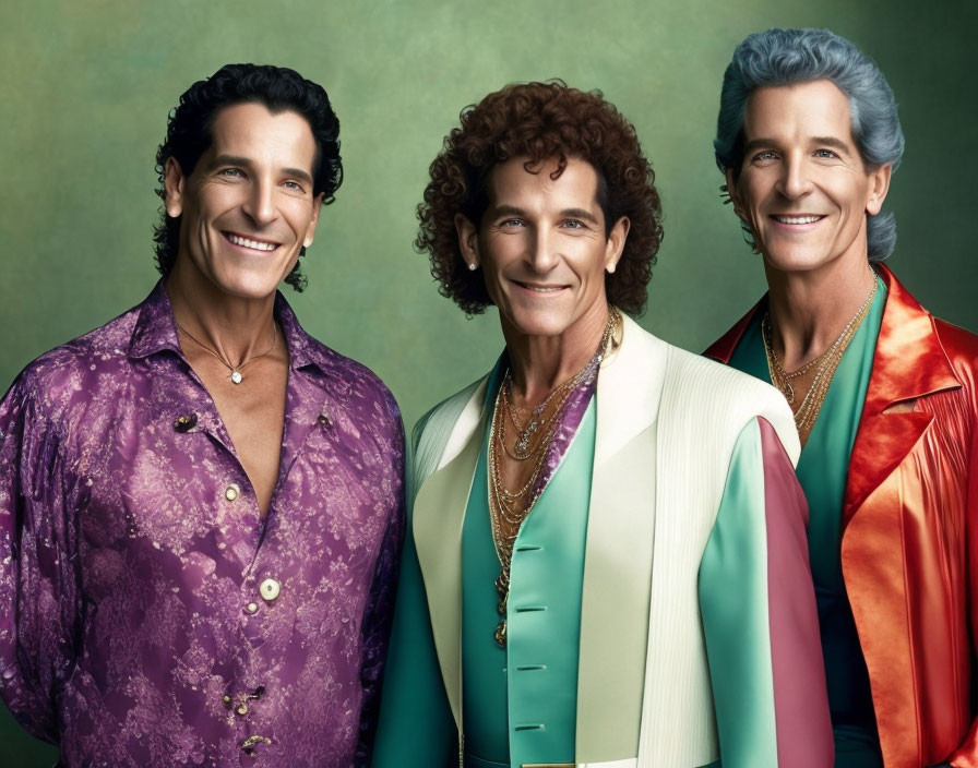 Colorful Satin Shirts: Smiling Men in Vintage Style