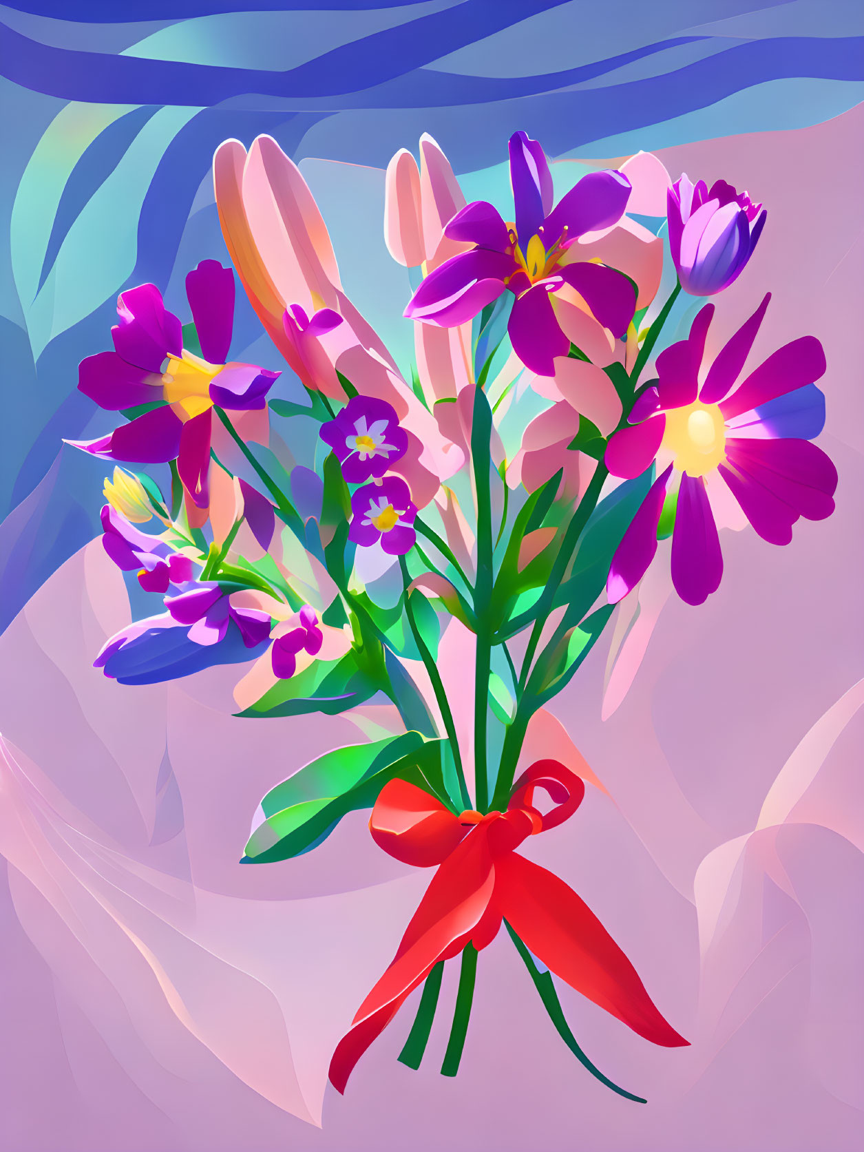 Colorful Flower Bouquet Illustration on Purple Background