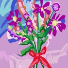 Colorful Flower Bouquet Illustration on Purple Background