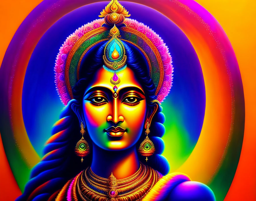 Colorful digital art featuring female figure in traditional Indian attire.