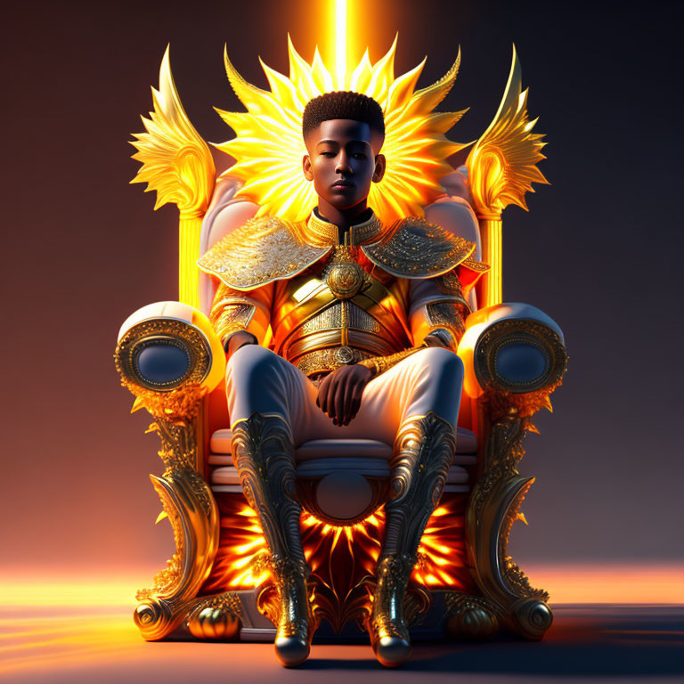 Majestic figure on throne in golden armor