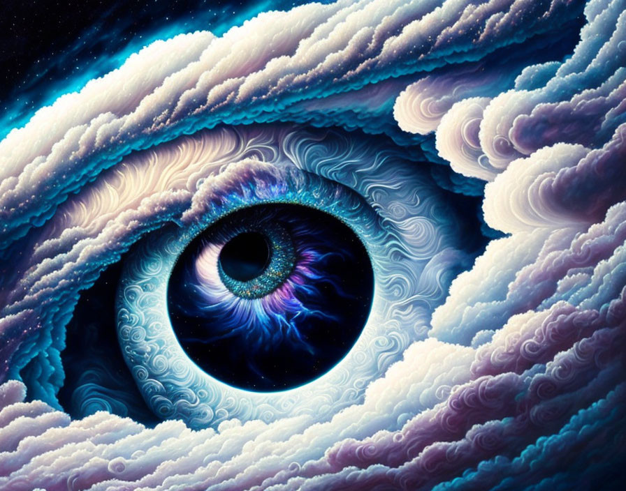 Cosmic eye digital artwork: galaxy illusion within iris