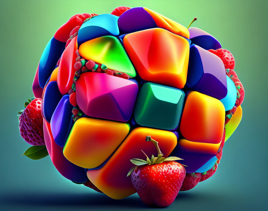 Vibrant Rubik's Cube with candy texture and fruit decoration