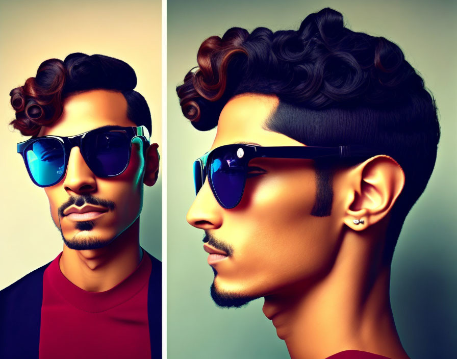 Split View Stylized Graphic: Curly-Haired Man with Sunglasses