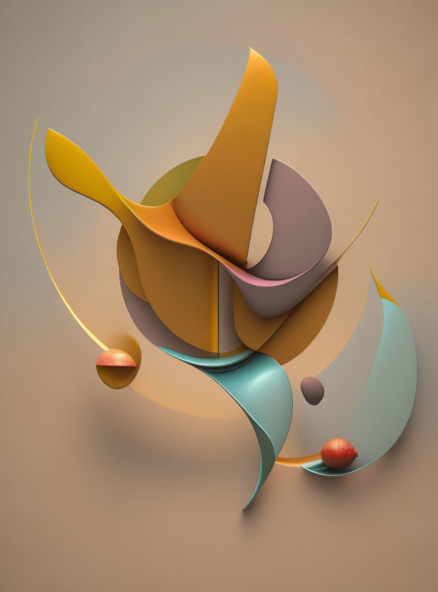 Flowing Earthy-Toned 3D Art: Dynamic Sculpture on Beige