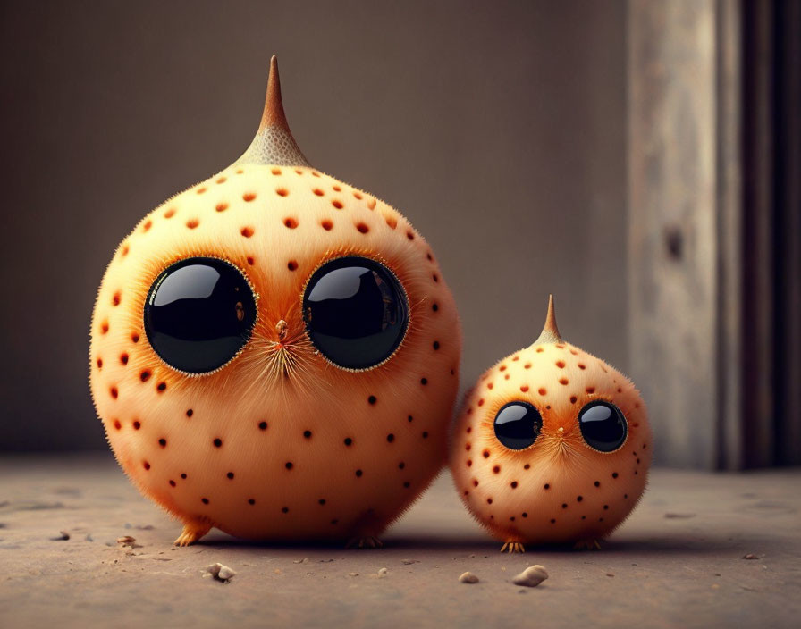 Whimsical creatures with round bodies and large eyes