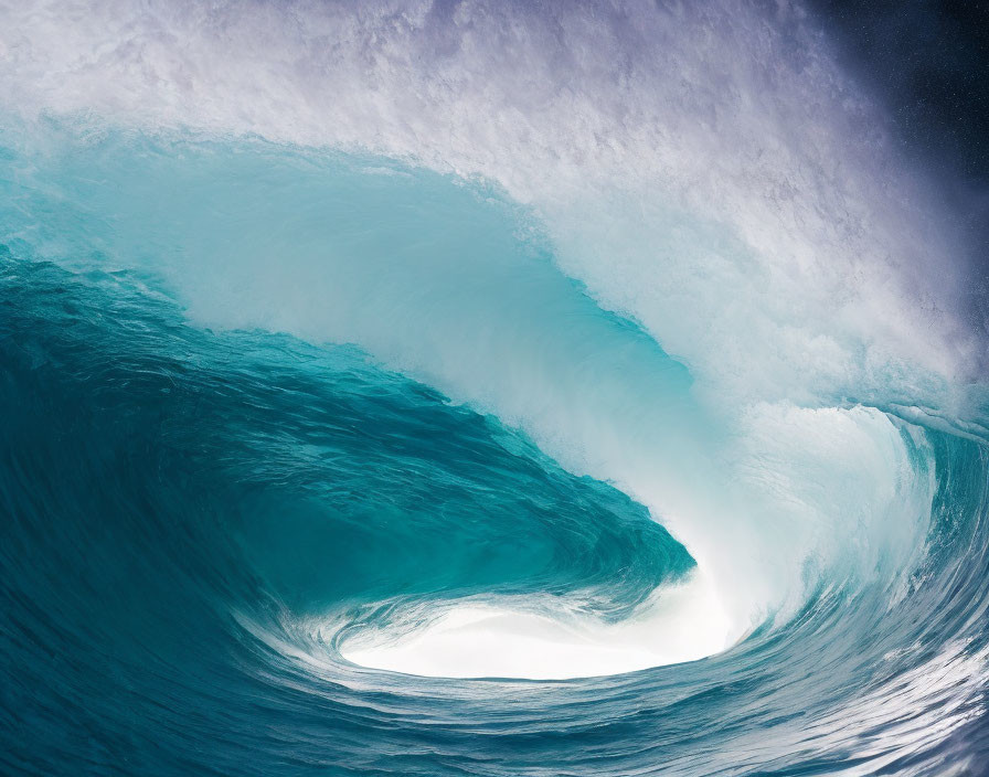 Ocean wave with blue gradients against cloudy sky