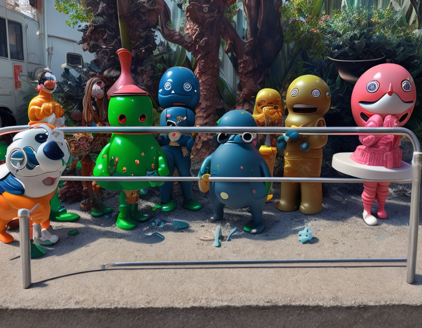 Vibrant Cartoon Character Statues with Quirky Alien Designs