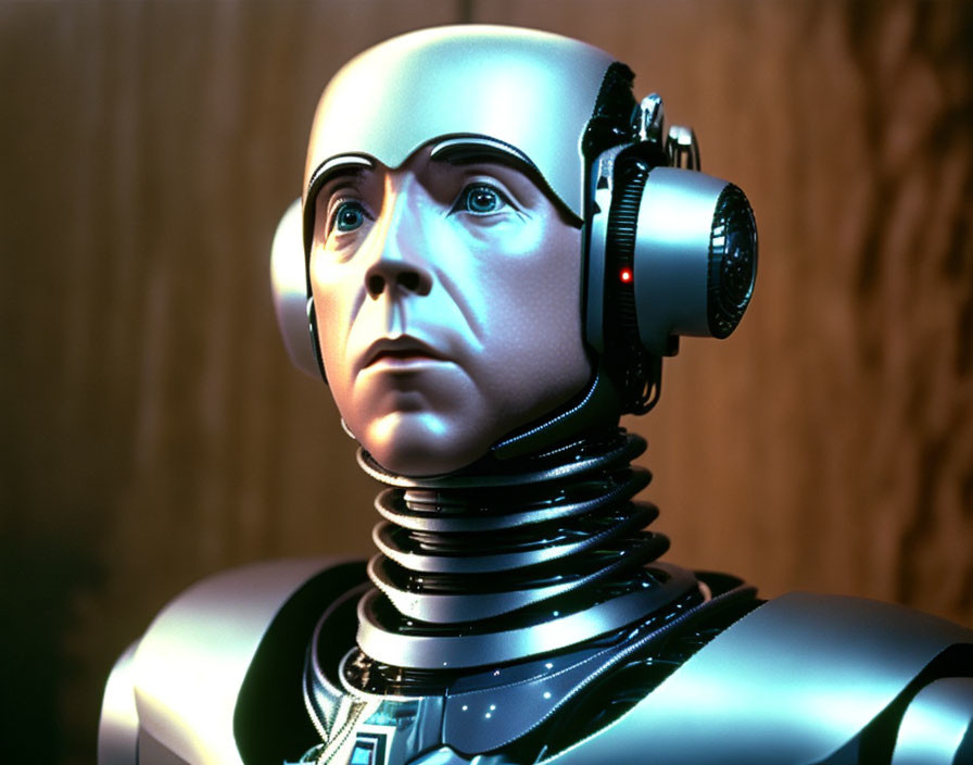 Humanoid Robot in Black & Silver Suit with High-Tech Headset