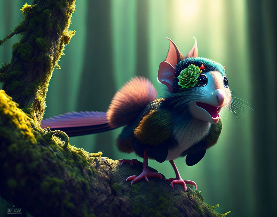 Colorful Anthropomorphic Mouse Illustration in Magical Forest