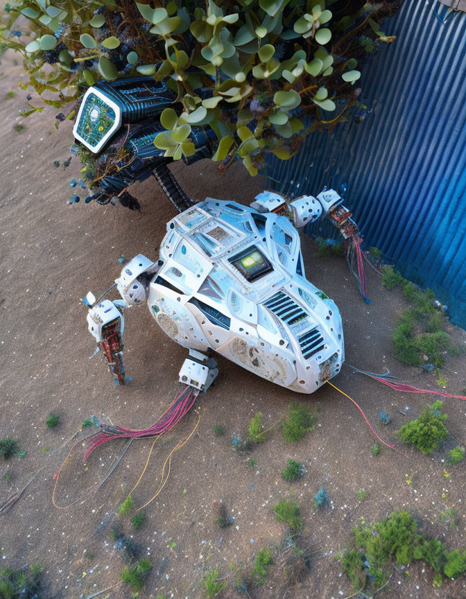 Futuristic rover and robotic equipment on simulated extraterrestrial terrain