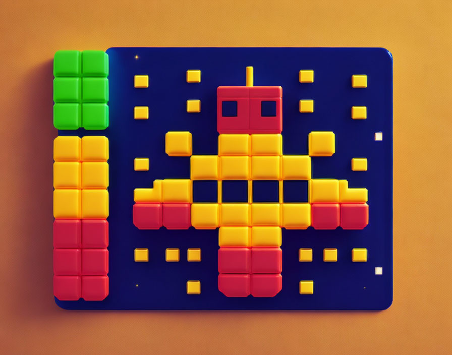 Colorful Plastic Pixelated Figure Puzzle with Red and Yellow Blocks