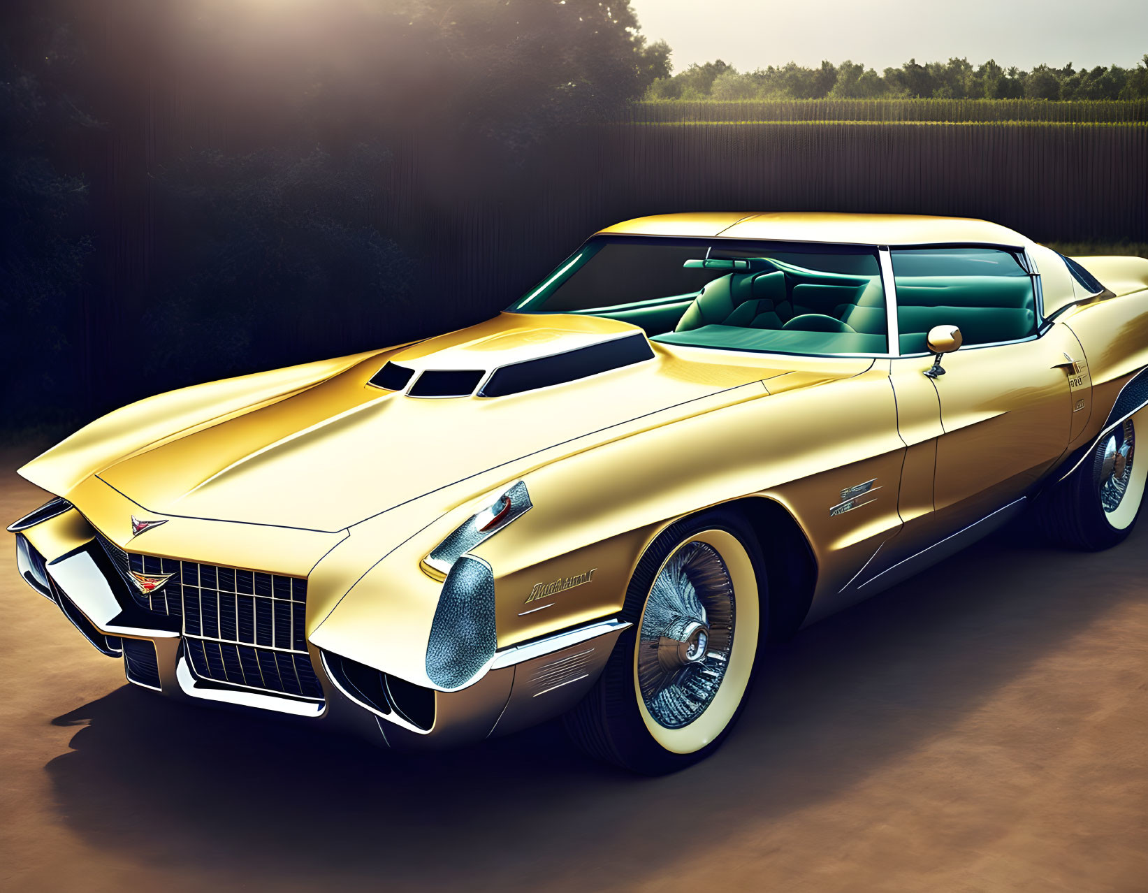 Vintage Gold Cadillac with Prominent Grille Outdoors