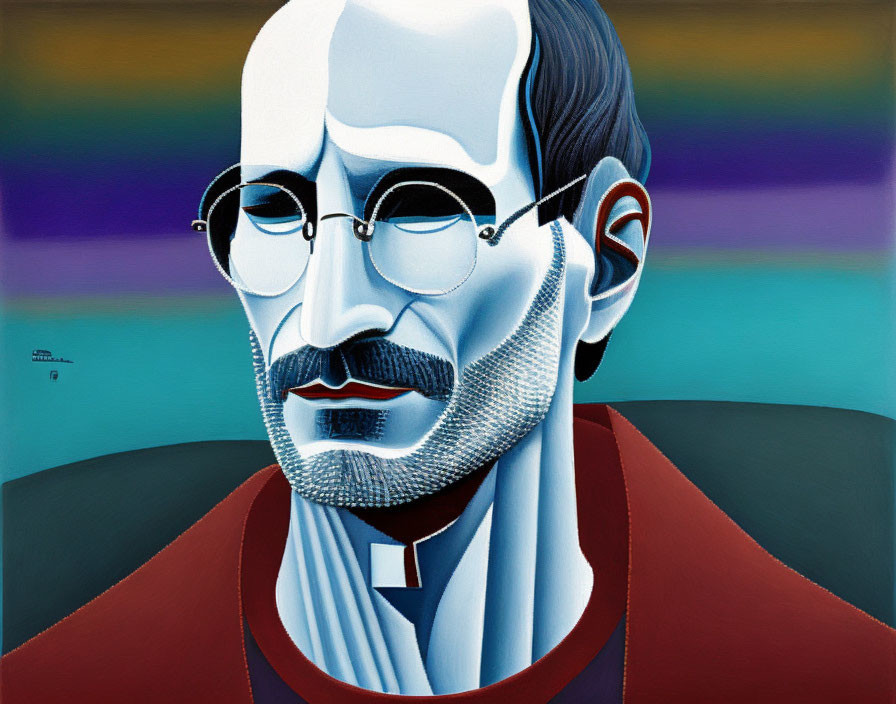 Colorful stylized portrait of a man with round glasses and beard