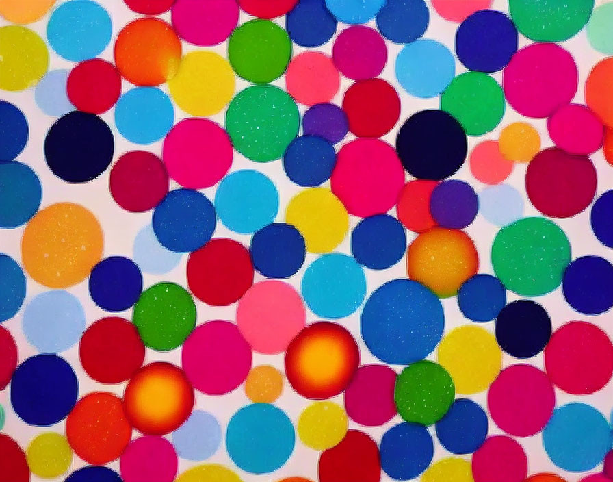 Multicolored Dots in Various Sizes on White Background