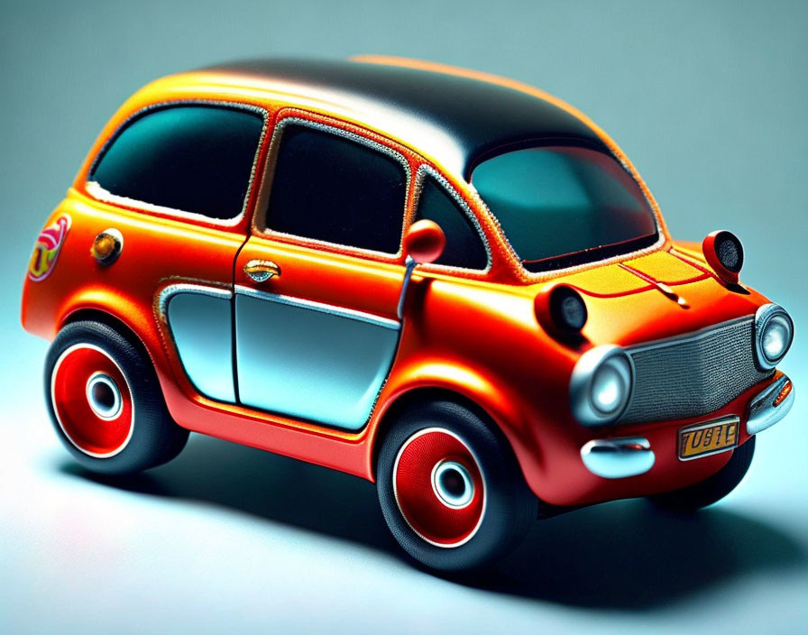 Colorful Toy Car with Glossy Finish and Exaggerated Features