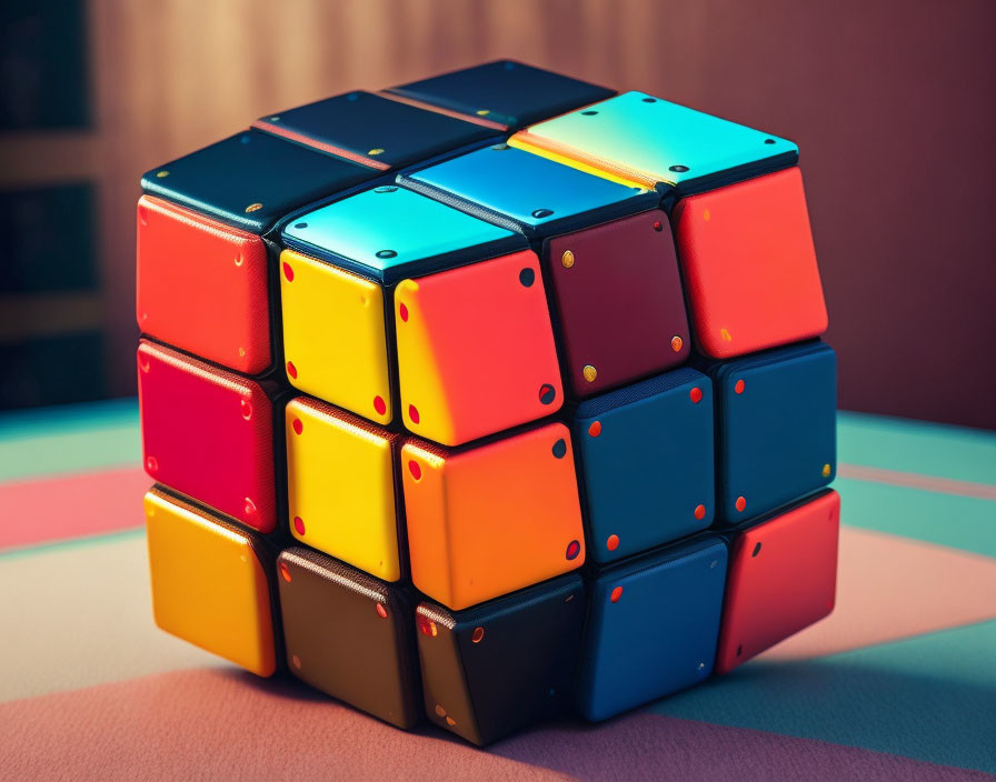 Vibrant unsolved Rubik's Cube on modern two-tone background