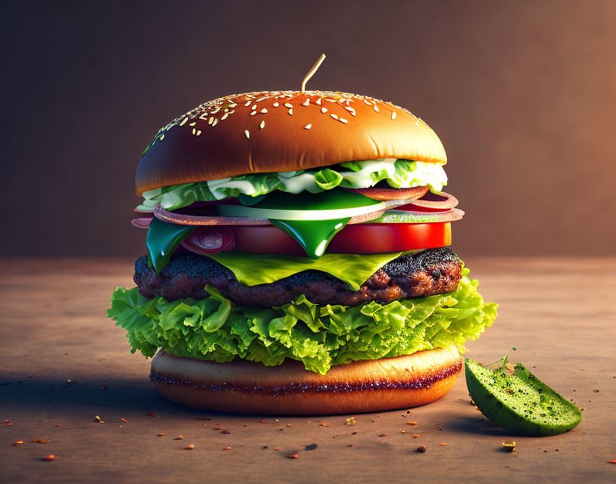 Classic Cheeseburger with Lettuce, Tomato, Onions, Pickles, Sesame Seed Bun