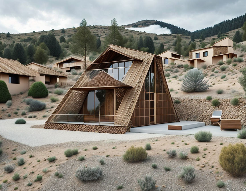 Modern A-Frame Cabin in Desert Landscape