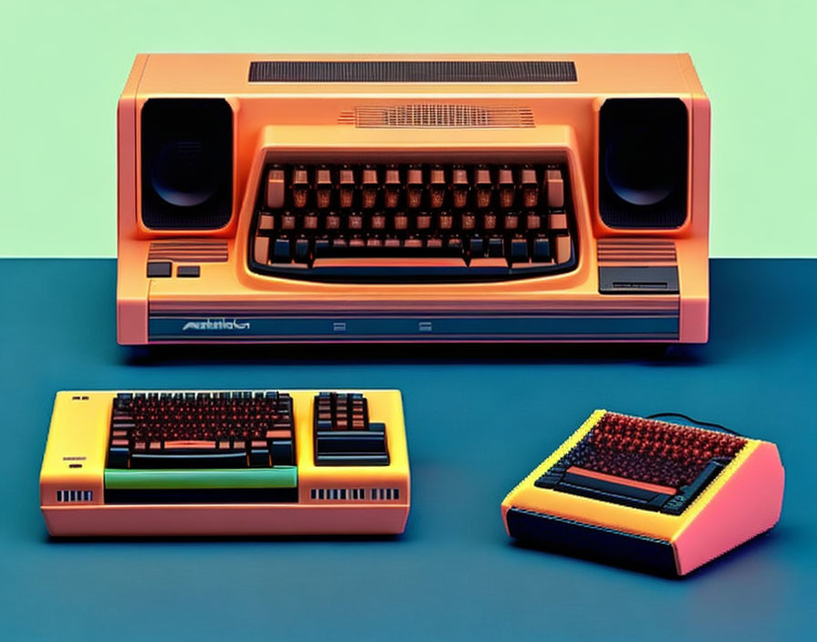 Retro Orange Computer Keyboard Set on Teal Background