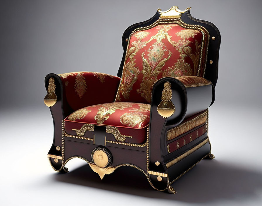 Luxurious Baroque Armchair with Red Upholstery & Golden Patterns