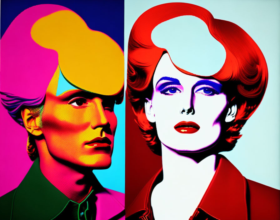 Vivid Pop Art Style Portraits of Man and Woman