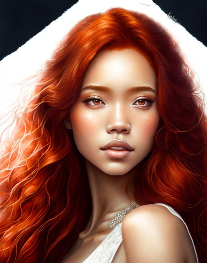 Vibrant red hair woman in digital artwork