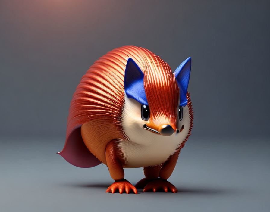 Stylized cute animal with blue accents and fluffy orange coat