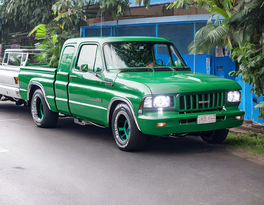 Custom Green Pickup Truck with Extended Cab and Unique Styling