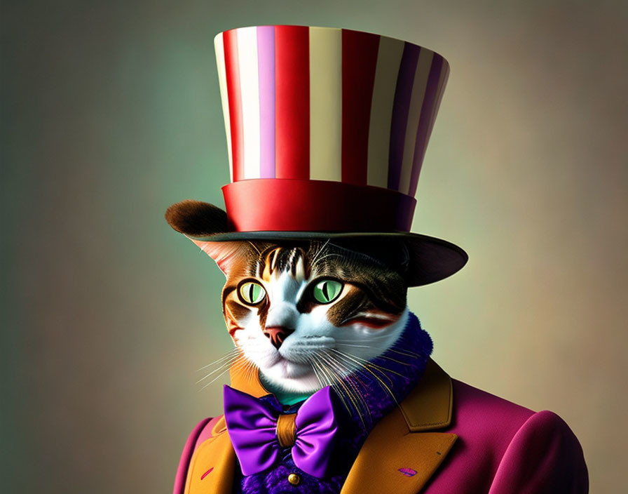 Colorful Cat Digital Art in Dapper Attire