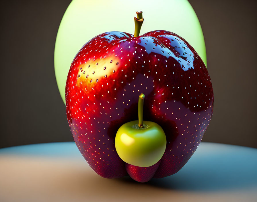 Red and Green Apples with Water Droplets on Soft Background