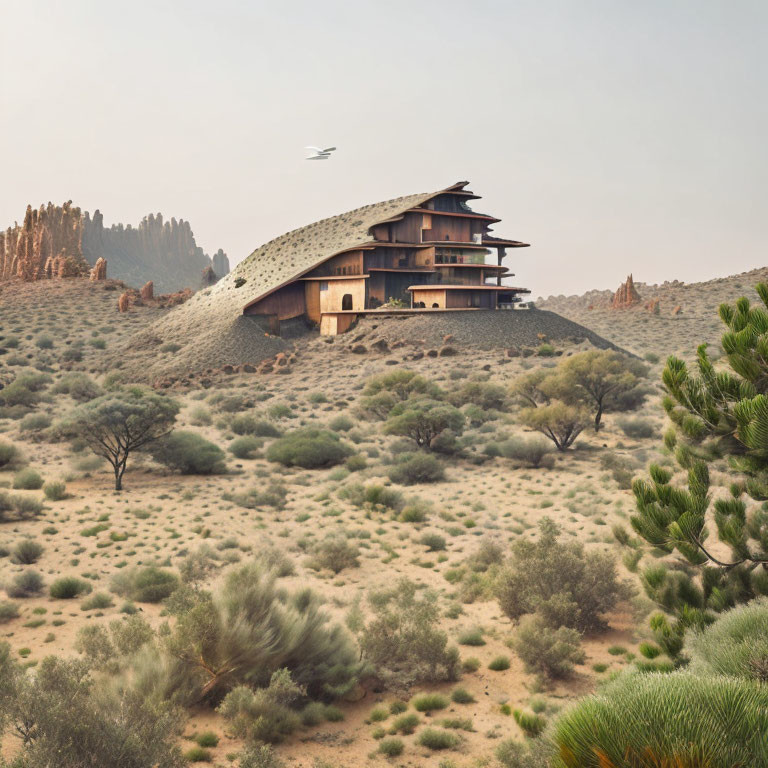 Unique Curved Design Modern House in Desert Landscape