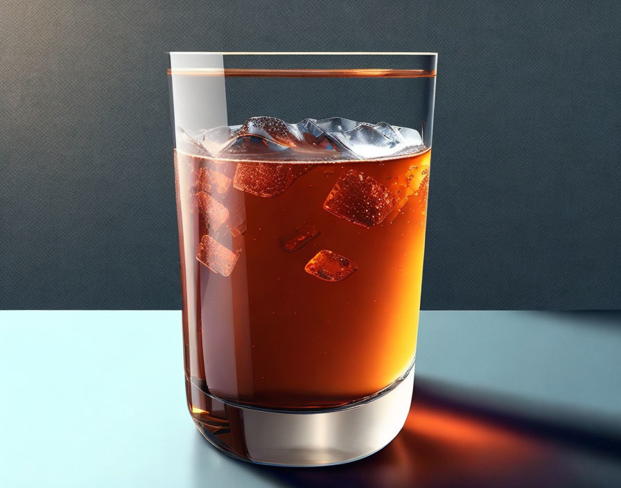 Iced Tea Glass on Blue Surface with Gradient Background