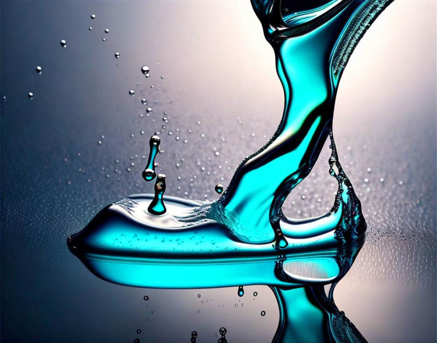 Bright Blue Liquid Splash with Suspended Droplets on Soft-focus Background