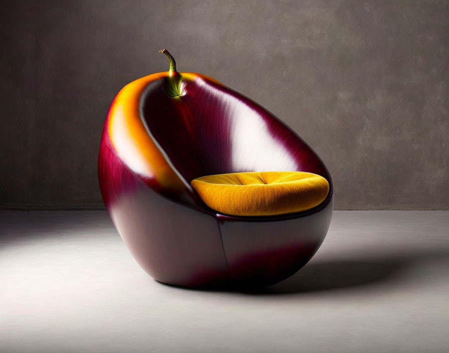 Plum-Inspired Chair with Glossy Exterior and Plush Yellow Cushion