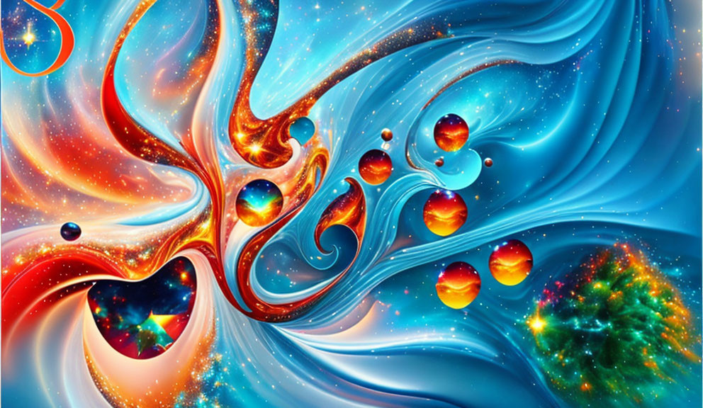 Colorful Fractal Art: Blue and Orange Swirls of Cosmic and Fluid Dynamics