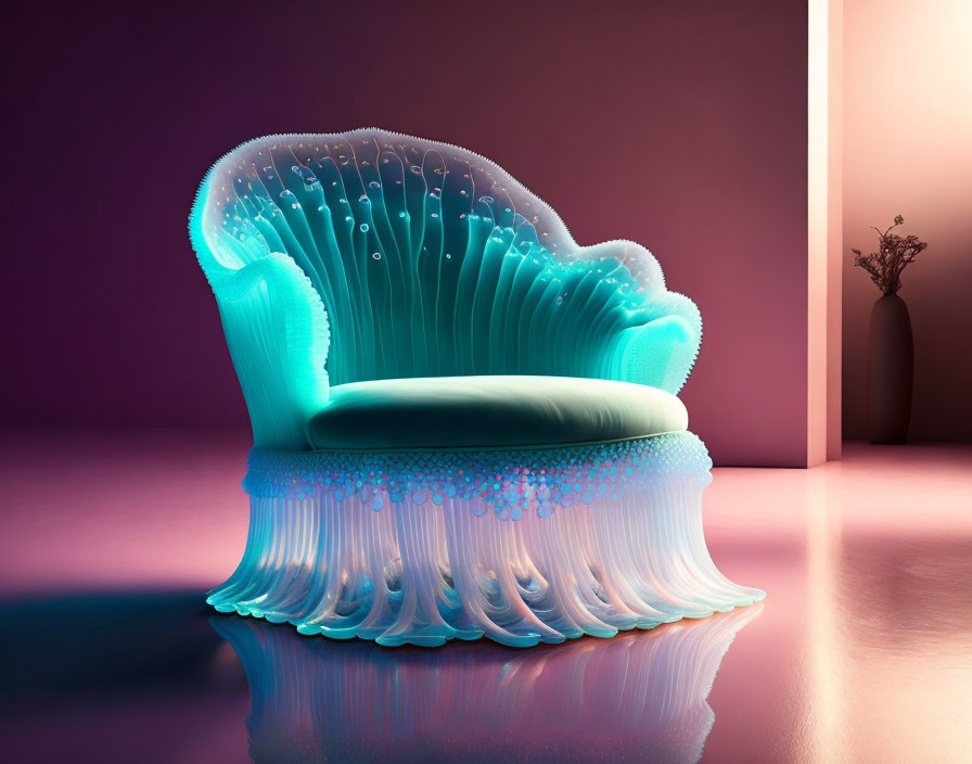 Turquoise Armchair with Coral-like Texture on Glossy Floor