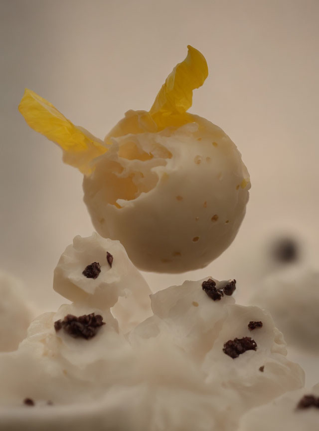 Creamy White Chocolate Truffle with Gold Leaf on Whipped Cream and Cookie Crumbles