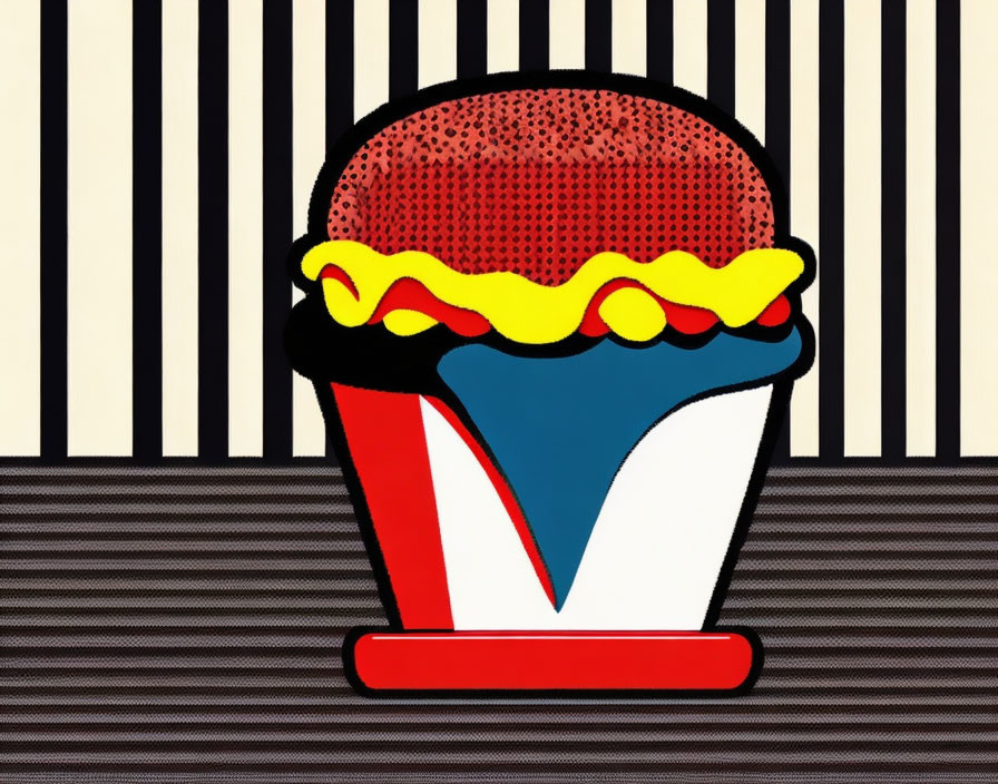 Colorful Pop Art Style Hot Dog Illustration on Striped Background