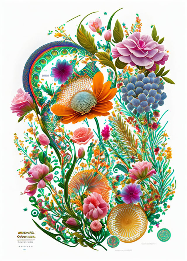 Colorful Stylized Flowers Illustration on White Background