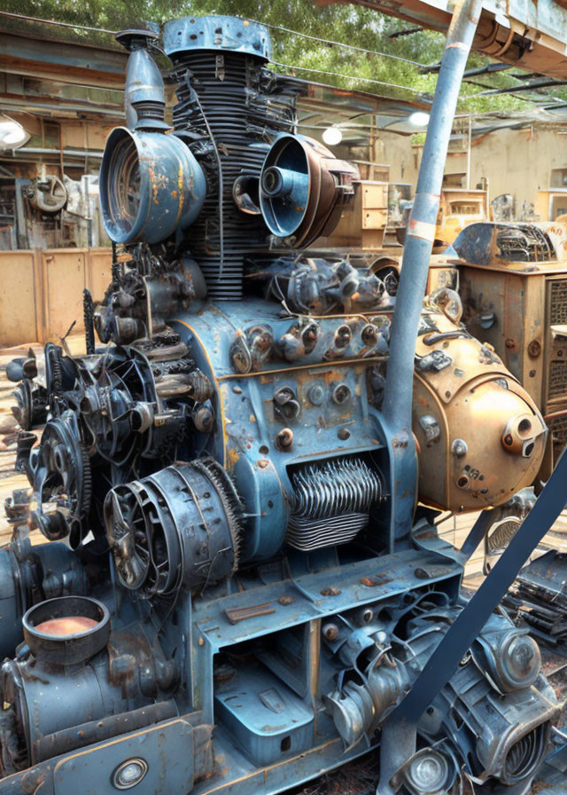 Vintage industrial machinery with pipes and gauges in old factory setting