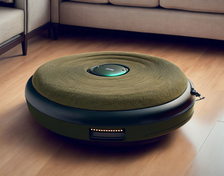 Sleek fabric-top robotic vacuum on wooden floor